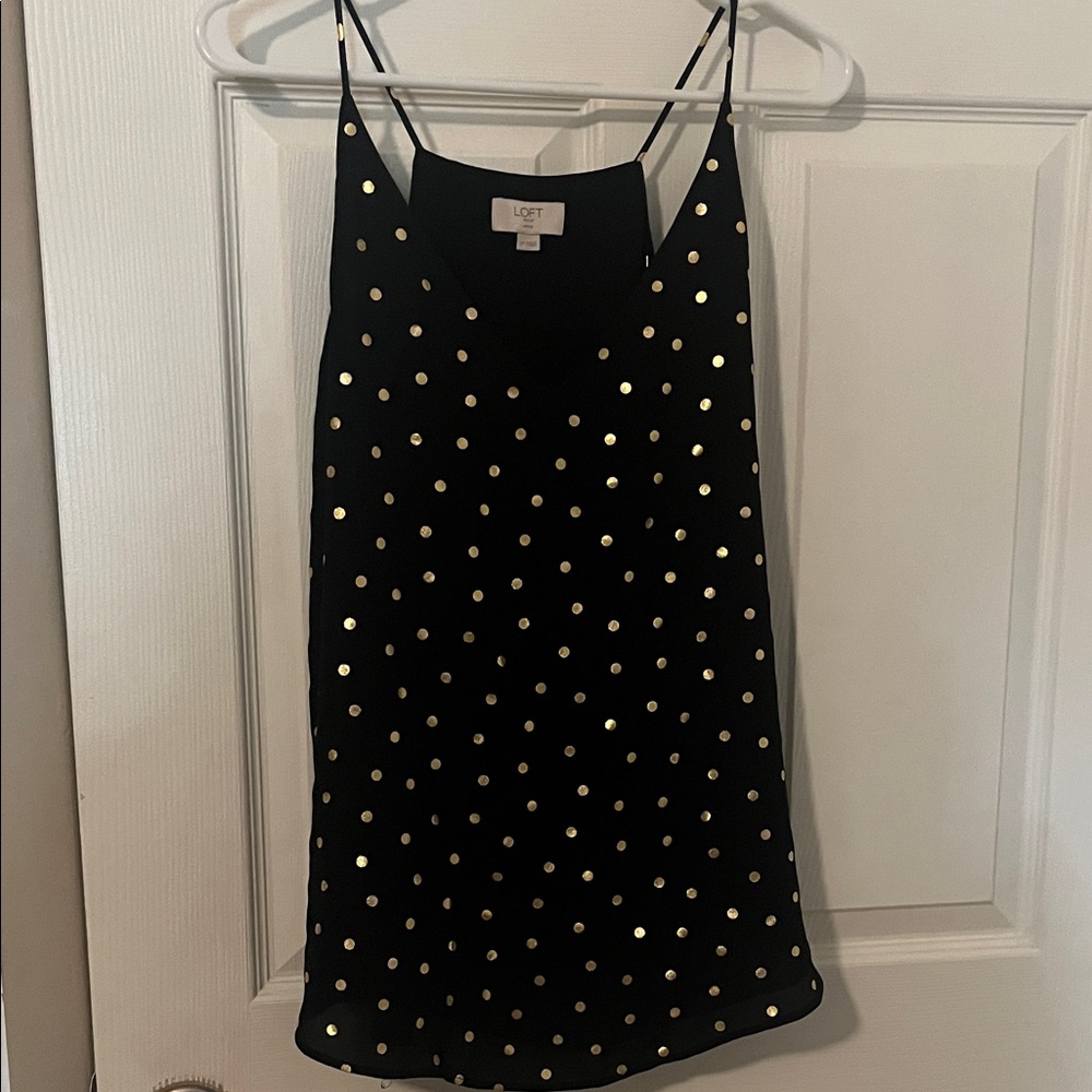 LOFT Black Camisole with Gold Dots